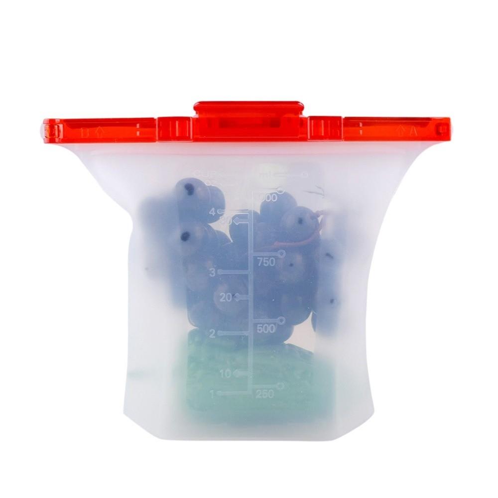 Food-grade Silicone Fresh-keeping Bag Double Lock Food Storage Bag Freezer Seal Bags Refrigerator Red 1000ml 970₽