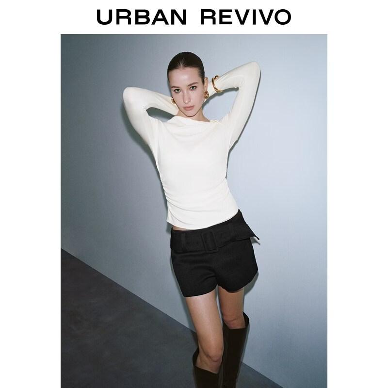 UR2026 Women s Asymmetric Neck Pleated Hem Slim Fit T-shirt L