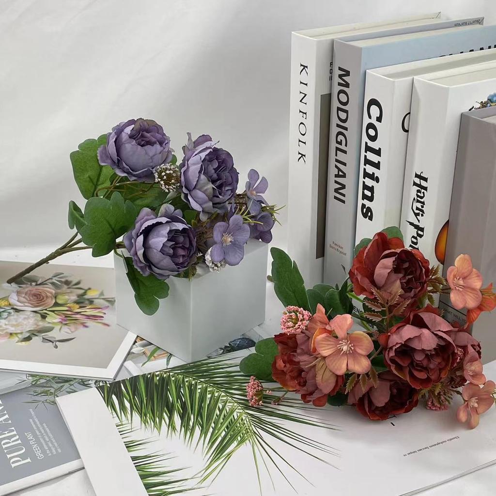 Simulated Peony Bouquet Silk Fake Flowers Valentine's Day Gift Holiday Party Decoration Purple White Flower Artificial Peonies