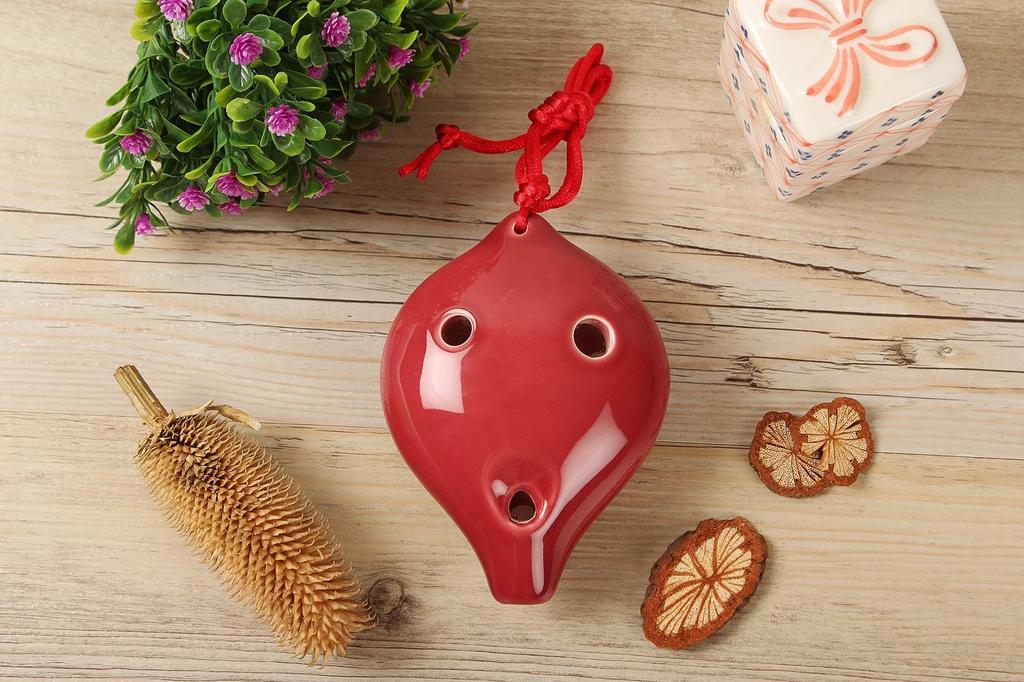 TNG Ocarina Musical Instrument [6 HolesAltoRed] High Class C Tone AC Single (with Strap) Ocarina Wind Orchestra Glaze Finish