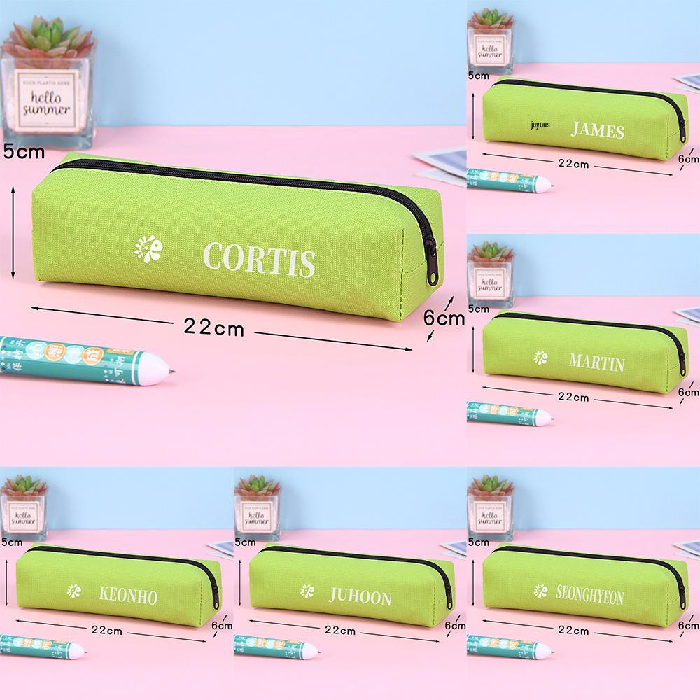 CORTIS Green Canvas Pencil Case – Logo Design, 22cm Simple Zip Student Stationery Bag