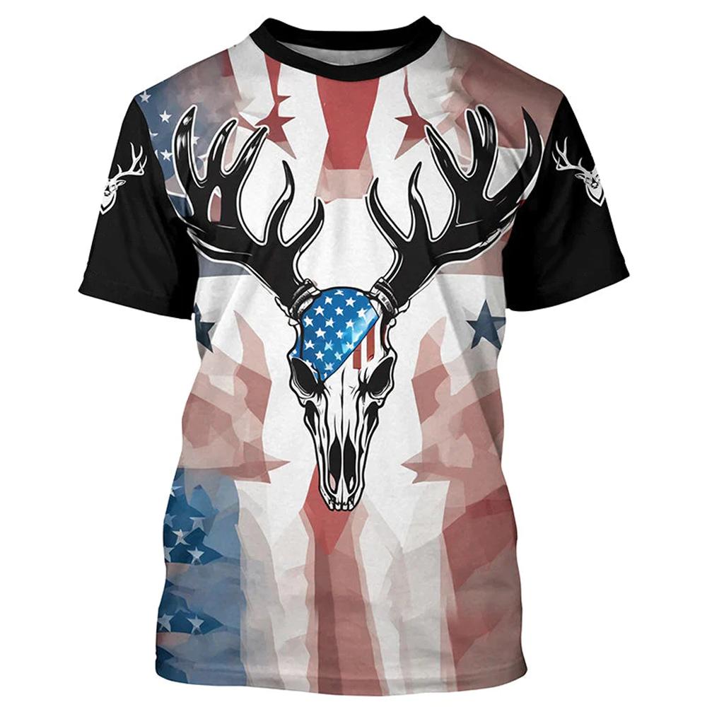 2024 Men's Hunting Deer Pattern Printed Summer O-neck T-shirt Casual Short Sleeve Fashionable Street Clothing Men's Clothing