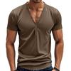 Tricou Henley cu mânecă scurtă pentru bărbați, tricou casual de culoare solidă, cu mânecă scurtă pentru bărbați, polo pentru bărbați, bumbac, tricouri pentru bărbați