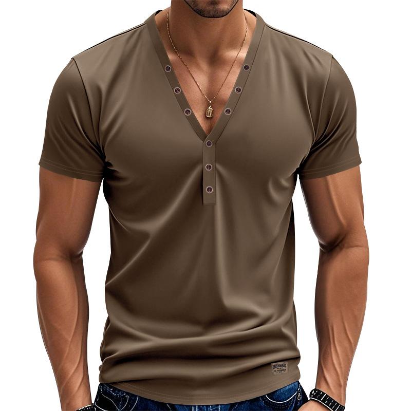 

Мужские рубашки с коротким рукавом Henley, повседневные однотонные футболки с коротким рукавом для мужчин, поло, мужские хлопковые футболки M