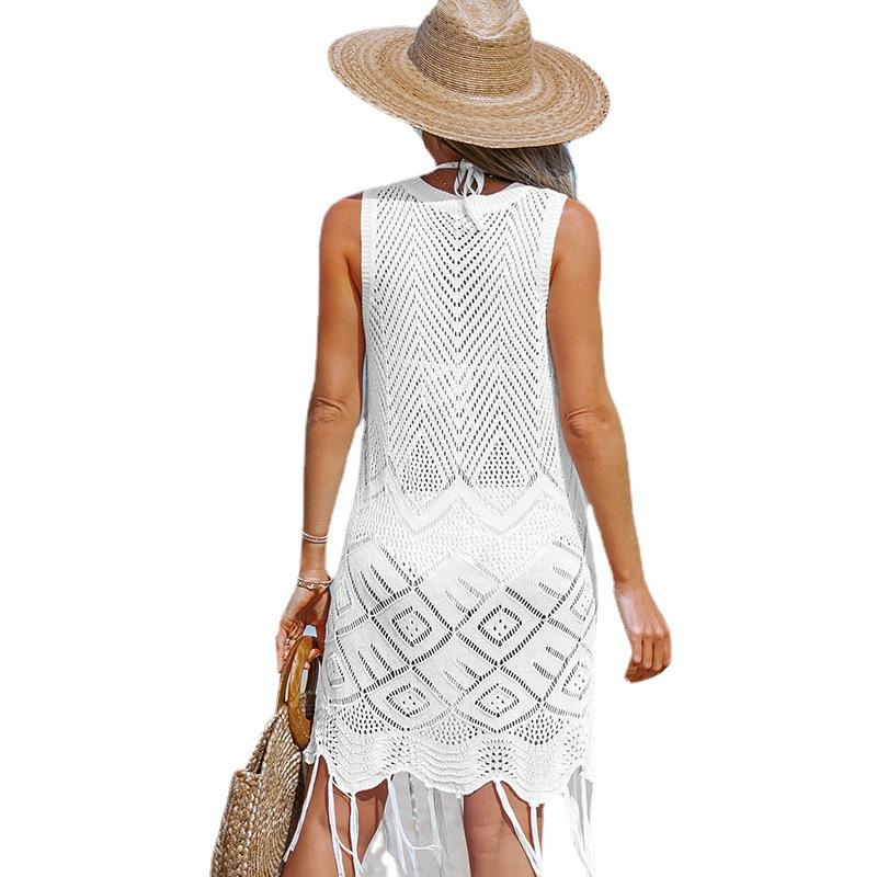 Sommer Strand Lochstrick Urlaubs Bikini Pullover Damenkleid