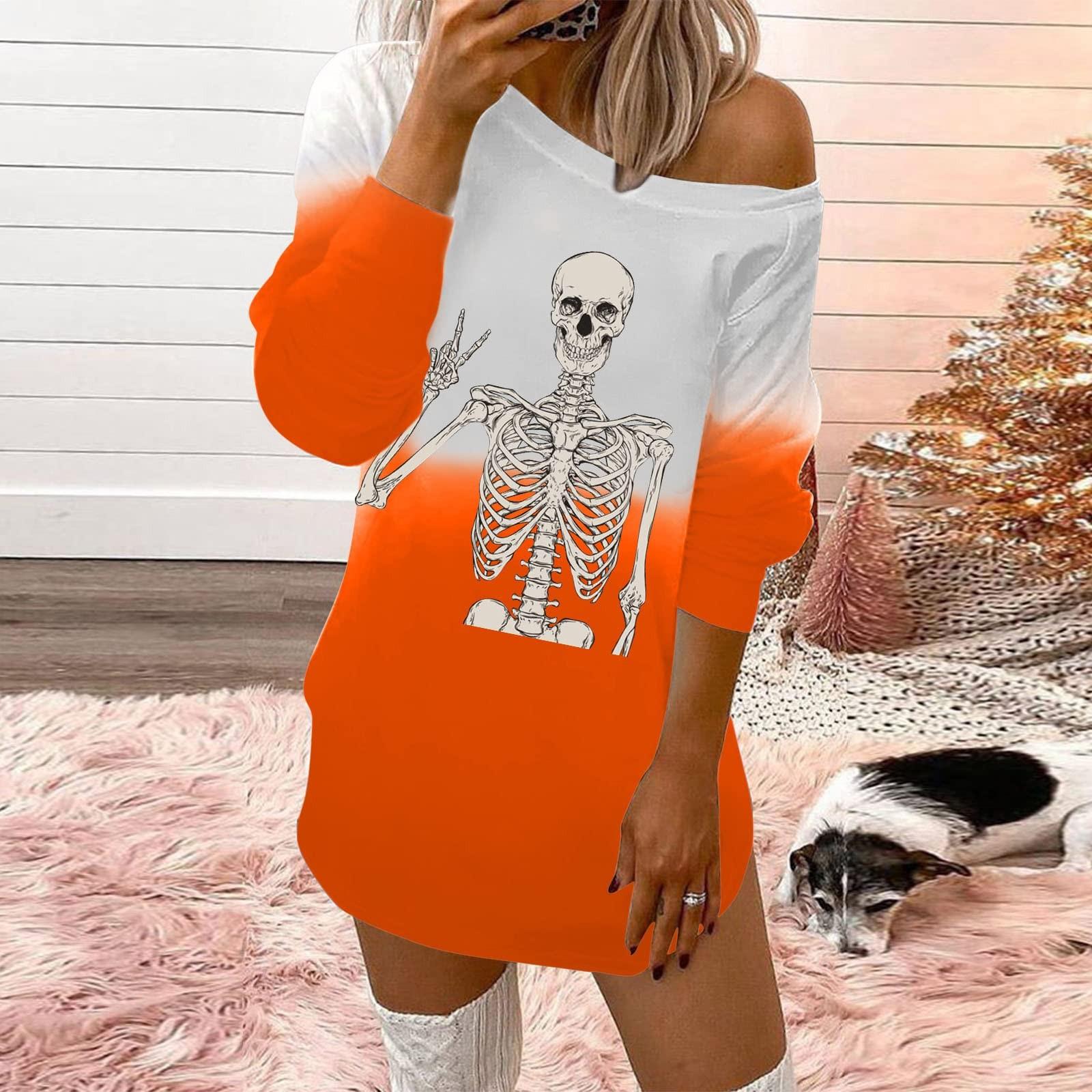 

Модная женская и зимняя повседневная футболка с круглым вырезом и принтом на Хэллоуин с длинным рукавом XXL оранжевый