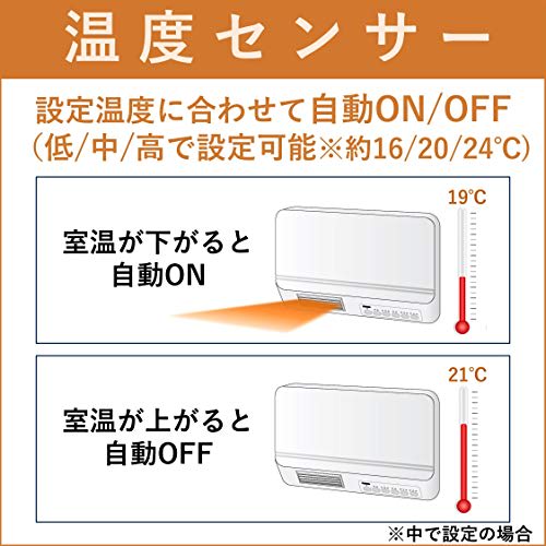 YAMAZEN Wall-mounted Dressing Room Warm Air Heater, Warm Air/Blower Switching, Remote Control, Hair Dryer Function, Off Timer, White DFX-RJ12(W)