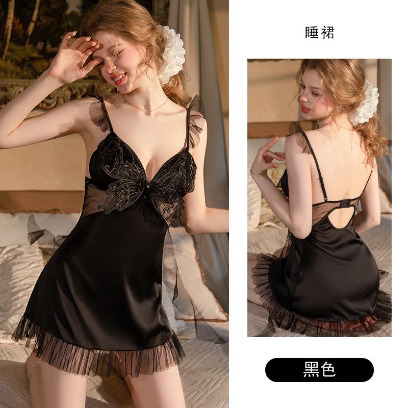 Women's Satin Deep V Push Up Padded Flutter Sleeve Cami Robe Lounge Set