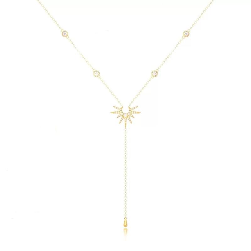 Elegant Beaded Necklace Y Shape Neck Jewelry Sun Pendant Necklace Alloy Texture Fashion Necklace for Fashion Ladies