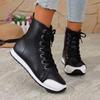 Spring Autumn Women's Short Boots Fashion Side Zipper Lace-Up High-Top Sneakers Soft Microfiber Leather Ankle Boots Women Shoes