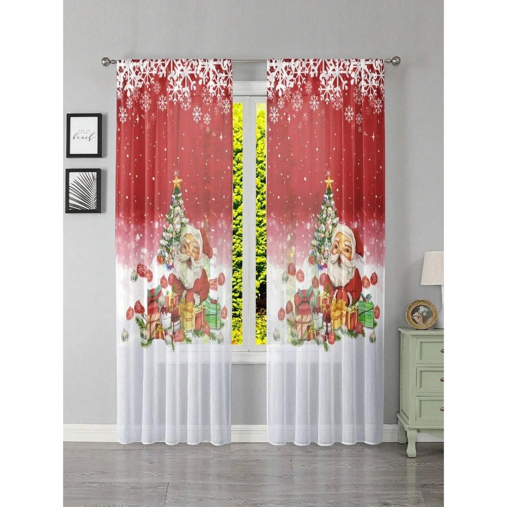 Modern Christmas Silver Decoration With Stars and Snowflakes Curtains for Living Room Bedroom Curtain Home Decor With Hooks