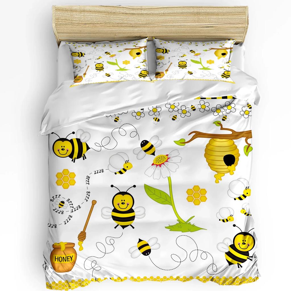 Cartoon Bee Cute Square Pattern Duvet Cover Bed Bedding Set Home Textile Quilt Cover Pillowcases Bedroom Bedding Set No Sheet