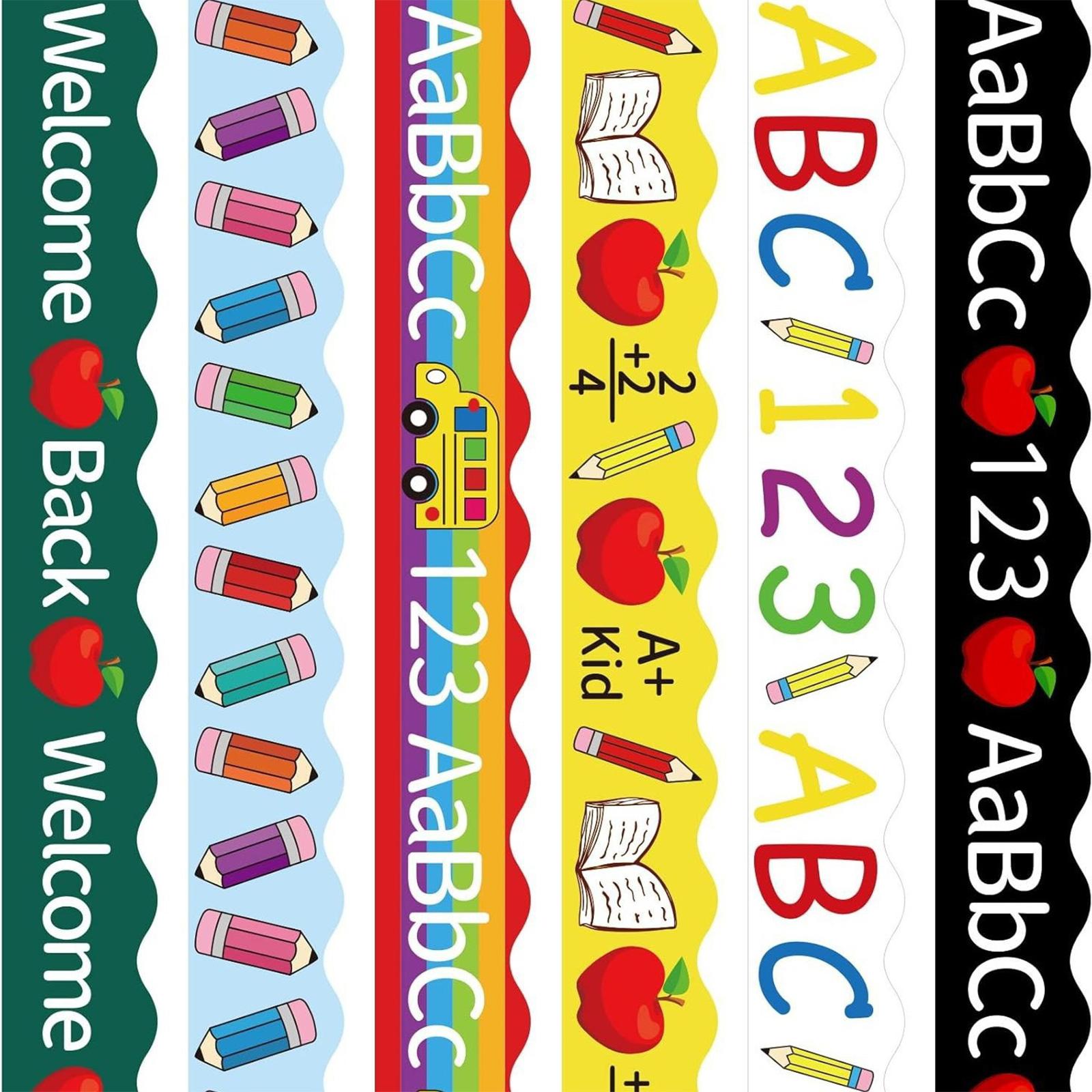 

6 шт. ABC 123 Бордюр для доски объявлений с принтом автобуса, красочный бордюр, наклейки для доски объявлений для класса