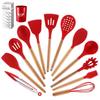 12-Piece Silicone Kitchen Utensil Set with Wooden Handles - Includes Spatula, Slotted Spoon, Frying Spatula, and Baking Tools