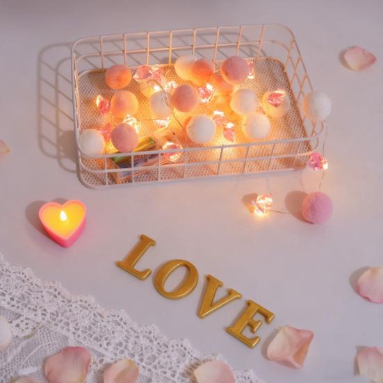 LED Pom Poms String Lights Battery Operated Fairy Light with 20 Faux Crystal Petals LEDs for Valentine's Day Wedding Party