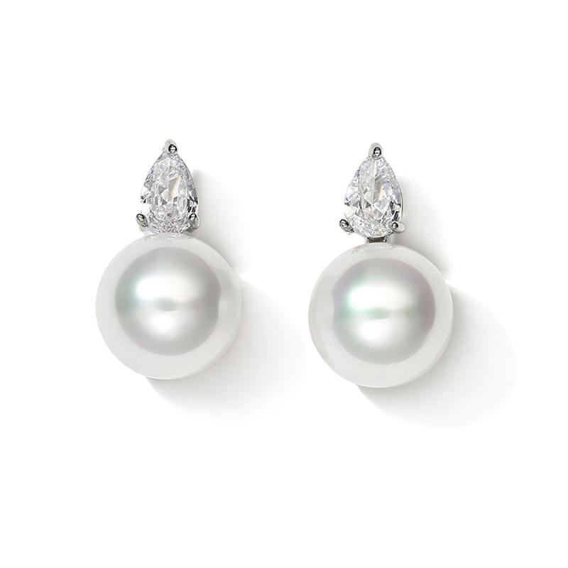 ZAKOL Cute Round Imitation Pearl Stud Earrings For Women Teardrop Zircon Bridal Earring Exquisite Wedding Party Jewelry