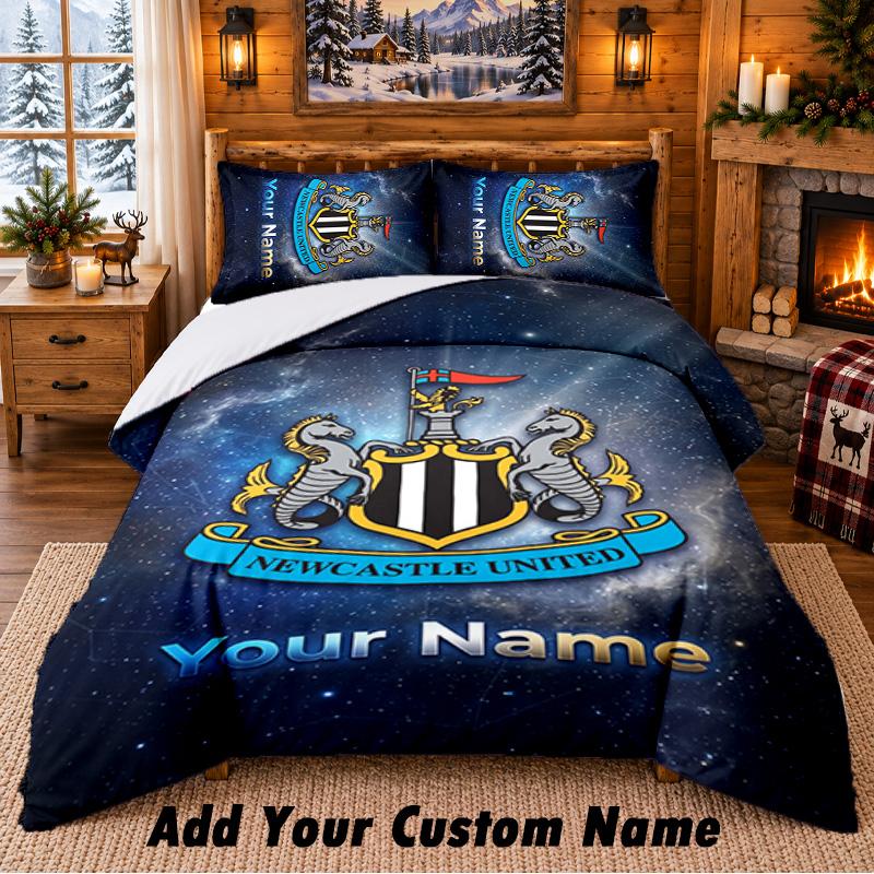Newcastle United FC Pattern Bedding 3Pcs Set Custom Name, Bed Sheet And Pillowcases For Home Bedroom