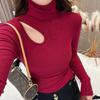 Plus Size Elegant Double-Sided Hollow High Neck Slim Fit Long Sleeve Top for Women, Autumn/Winter 2025 Edition