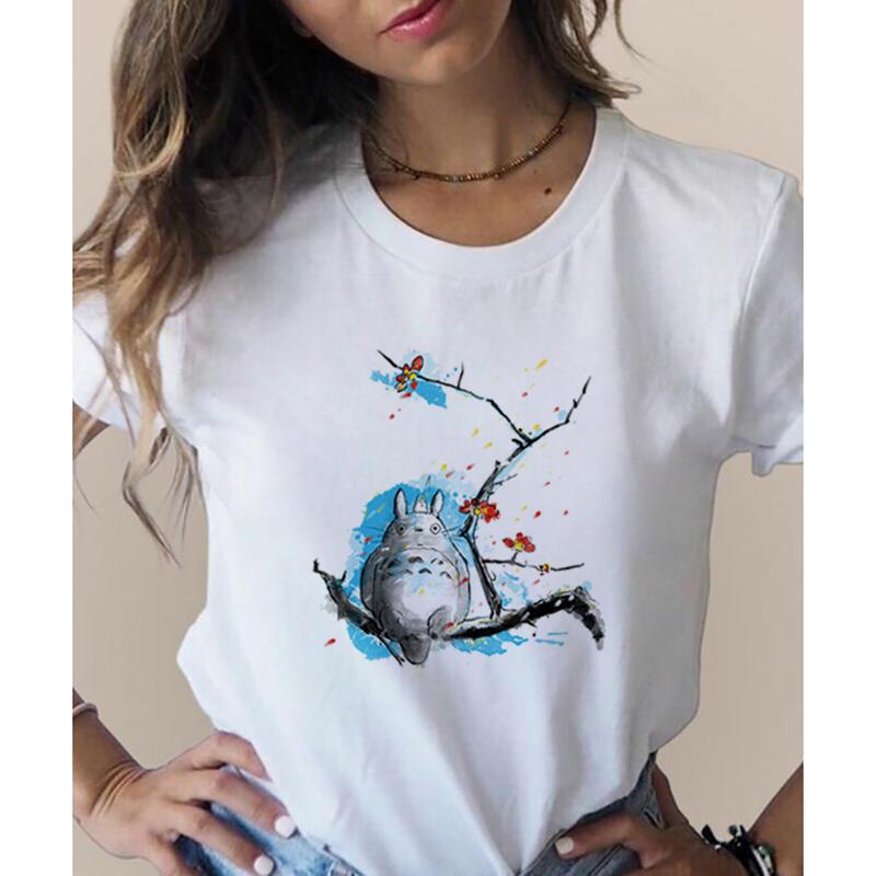 Totoro Studio Ghibli Harajuku 90er Jahre T-Shirt Damen Rundhals T-Shirt Kawaii Lustiges Cartoon T-Shirt
