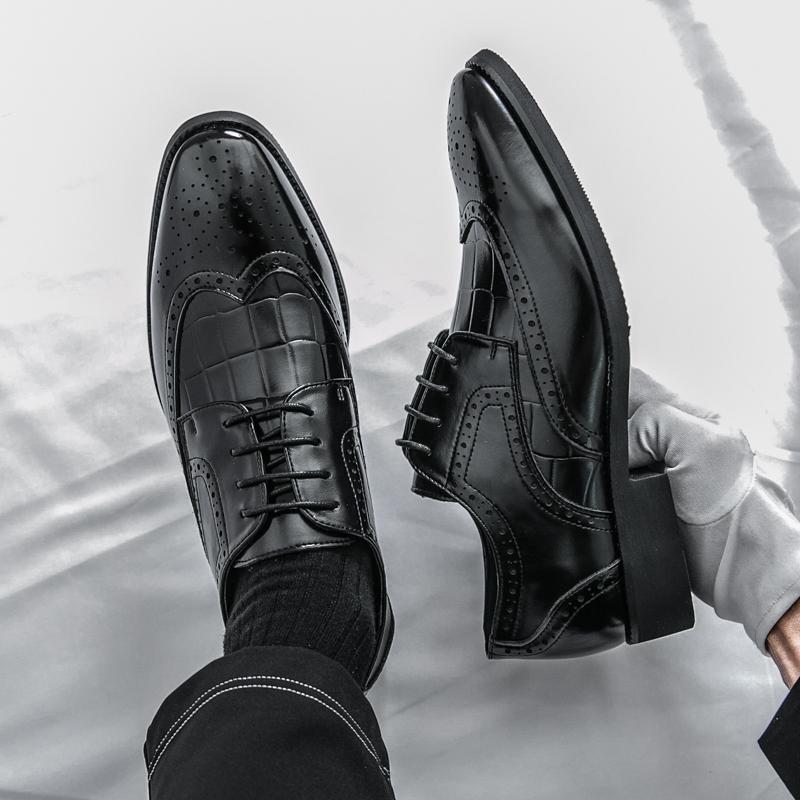 Fashion Size 38-46 Retro Men Formal Leather Shoes Men Lace-up Business Fashion Suit Leather Shoes Wedding Banquet Shoes Size 38-46