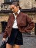2025 Women's High-End Retro Bomber Jacket - Long Sleeve, Stand-Up Collar, American Street Style, Spring/Autumn Outerwear