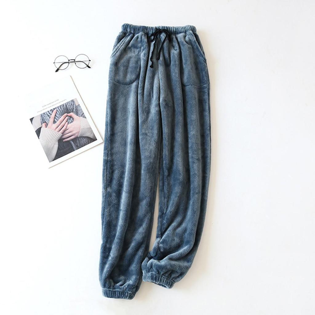 Men's Thermal Fleece Pockets Thickened Fleece Lined Casual Sports Trousers Pajama  Pants