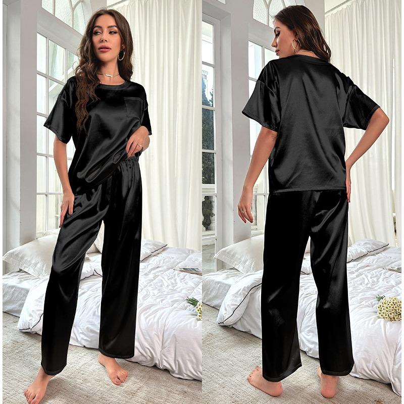 Damen-Schlafanzug-Set in Übergröße, Eisseide, kurzärmelig, für den Sommer, Homewear, lockerer, lässiger Schlafanzug