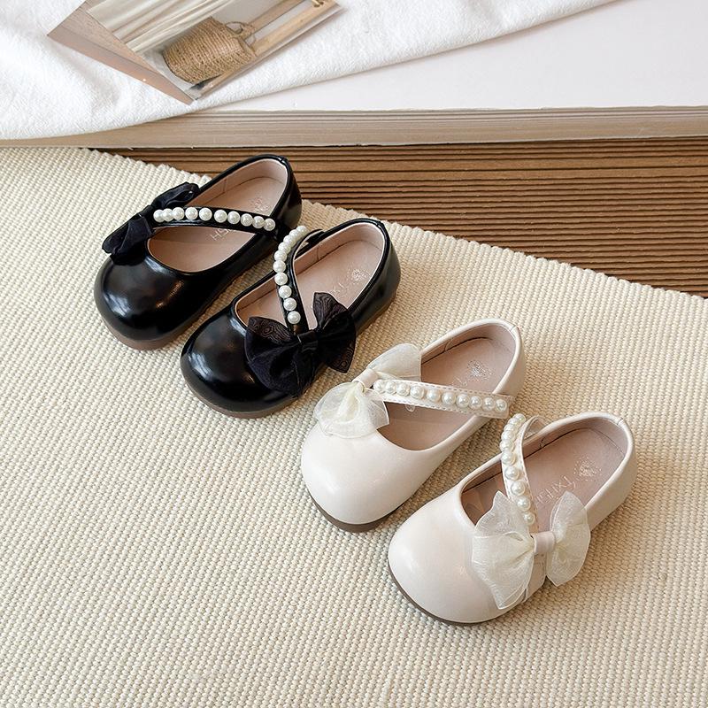Mädchen Ballerinas mit Schleife und Perlen - Frühling/Herbst 2026, Weiche Ledersohle, Ideal für Auftritte & Tanz