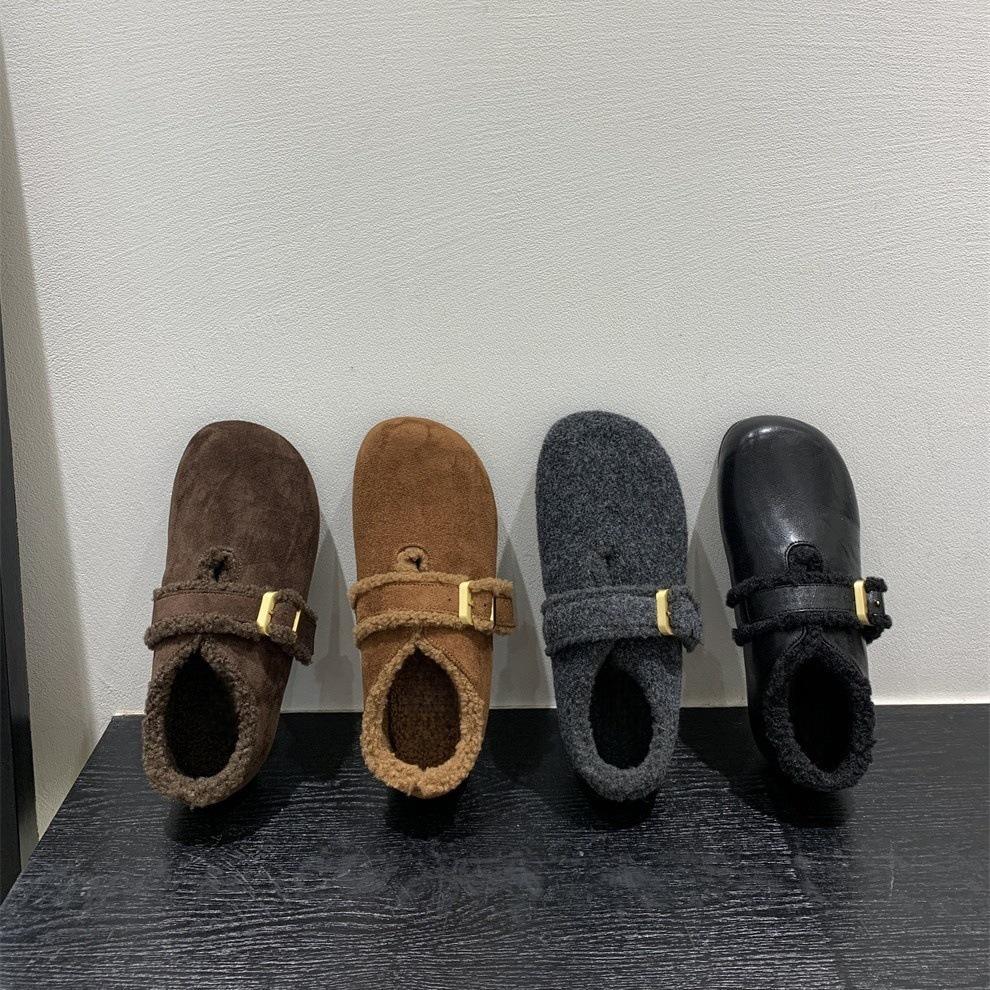 thick-soled soft-soled piled Birkenstocks, fluffy shoes, warm cotton shoes, snow shoes, single shoes