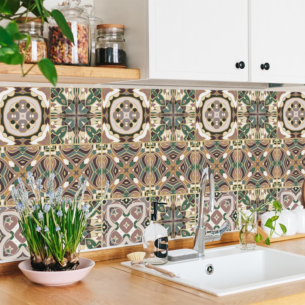 A Variety Of Retro Blue-Green Pattern Tile Wall Stickers Balcony Terrace Kitchen Background Beautification Decorative Wall Stickers