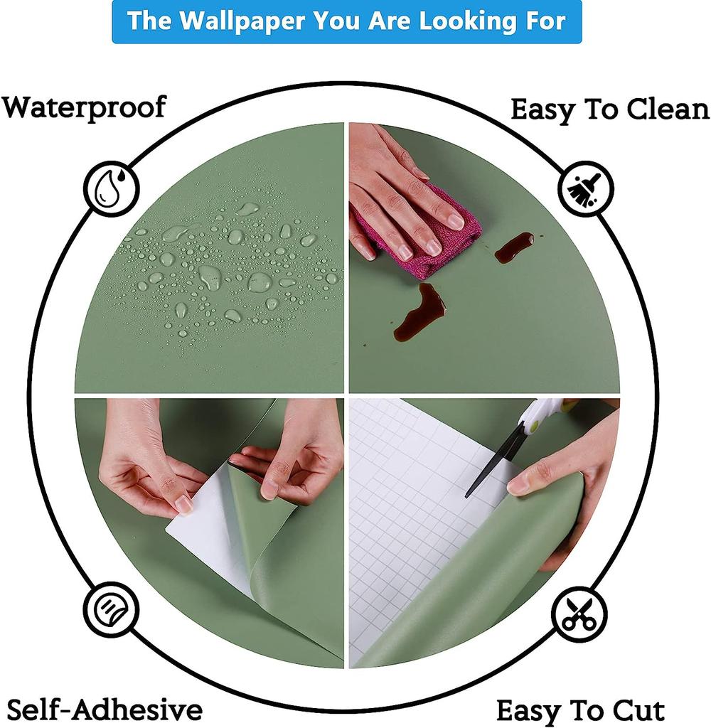 55cm Width Green Matt Self-Adhesive Film Sticker Thickened Furniture Kitchen Cupboards Tables Wall DIY Renovation Wallpaper