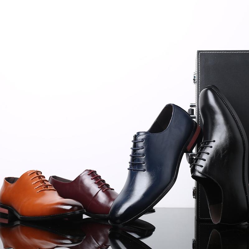Mens Black Genuine Leather Oxford Shoes Lace Up Formal Dress Shoes Comfortable Non Slip For Business Office Wedding Daily Wear