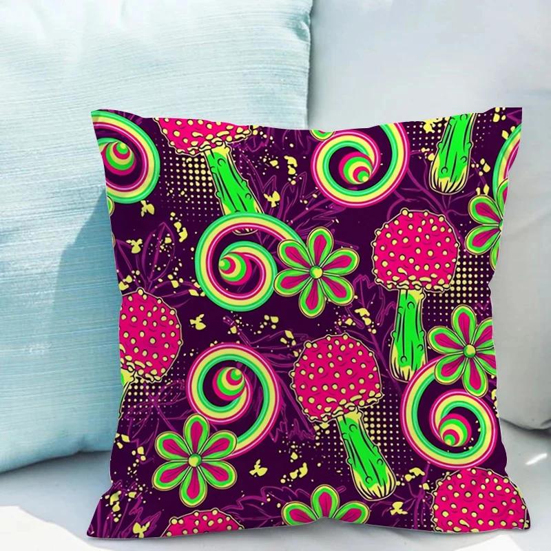 Bed Pillowcases for Pillows Fluorescent Mushroom Cushions Double-sided Printing Pillowcase 45*45 Cushion Covers 45x45 Cover Sofa