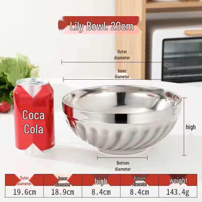 Stainless Steel Double-Layer Anti-Scald Noodle Soup Bowl