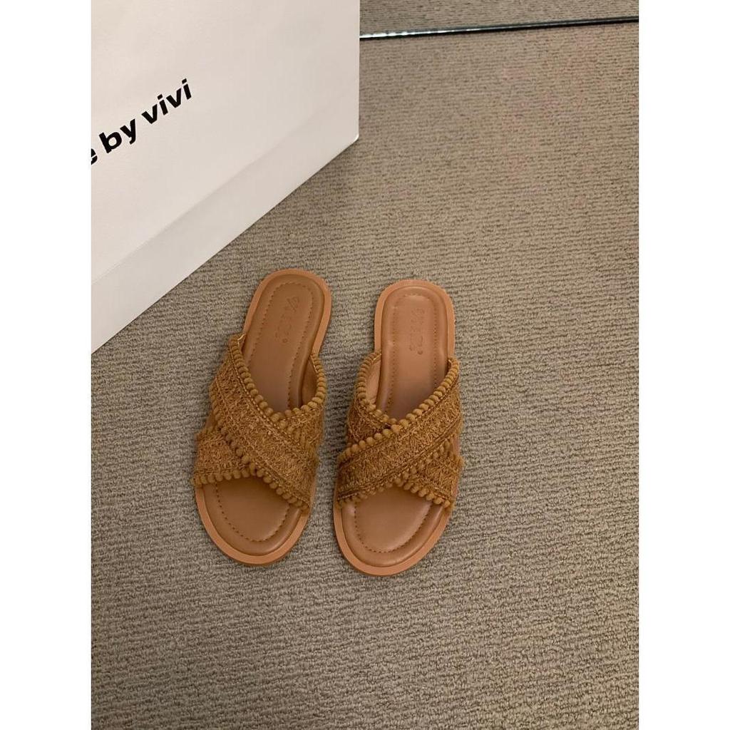 Ретро плетені маленькі круті шльопанці на плоскій підошві, жіноче взуття, літнє взуття 2025, нові літні пляжні сандалі