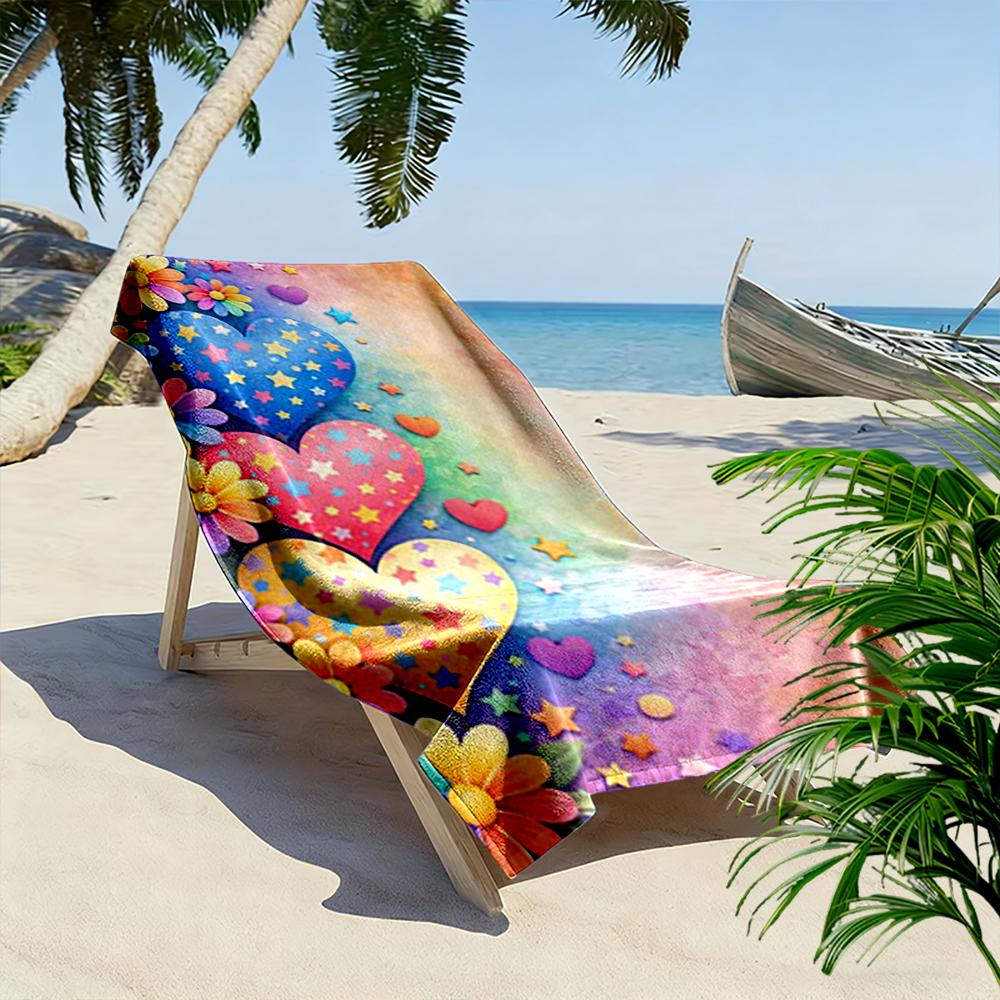 Colorful Hearts and Flowers Design Beach Towel Quick-drying for Travel Outdoor Sports Jogging Beach and Swimming