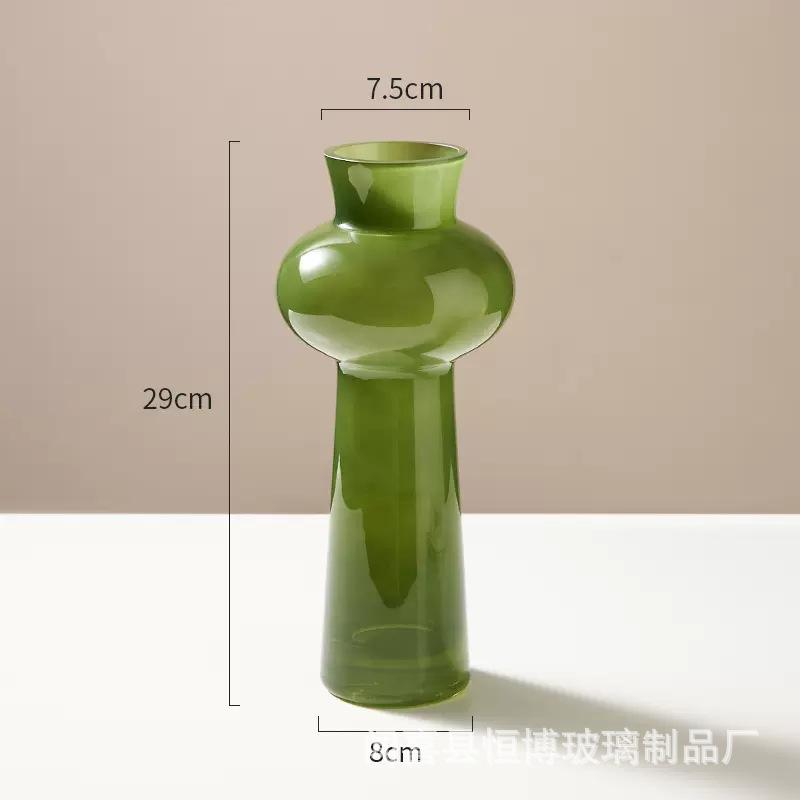 Green Glass Vase Flowers Pots Hydroponic Flower Vessels Desk Decoration Flower Arrangement  Floral Vases Room Aesthetic Decor