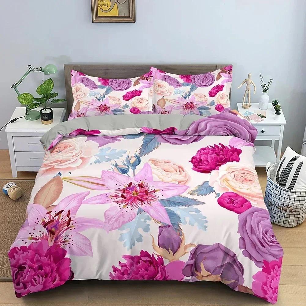 3D Rose Pattern Duvet Cover Set Queen King Size Bedding Set Quilt Cover With Zipper Closure Valentine'S Day Gift For Lover