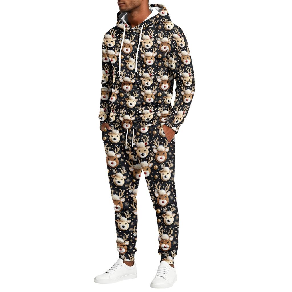Men's Christmas Print Hoodie and Straight Leg Sweatpants 2 Piece Casual Outfit