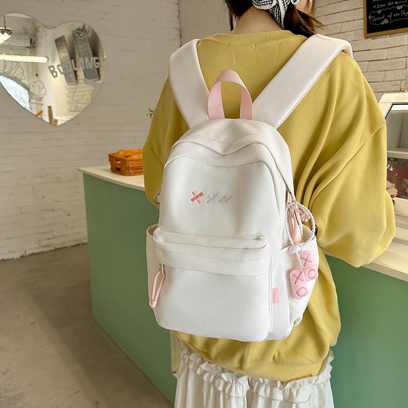Student Schoolbag Women's Nylon Backpack Lightweight Solid Color Backpack Travel Bag