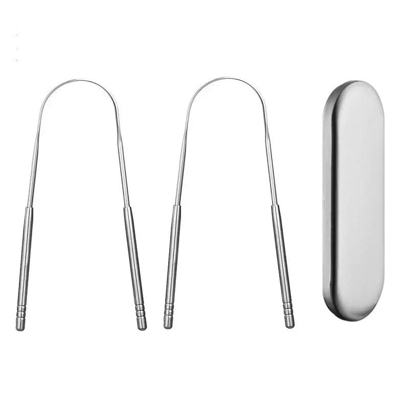1/2Pcs Stainless Steel Tongue Scraper U-Shaped Metal Fresh Breath Cleaning Coated Oral Hygiene Care Tools