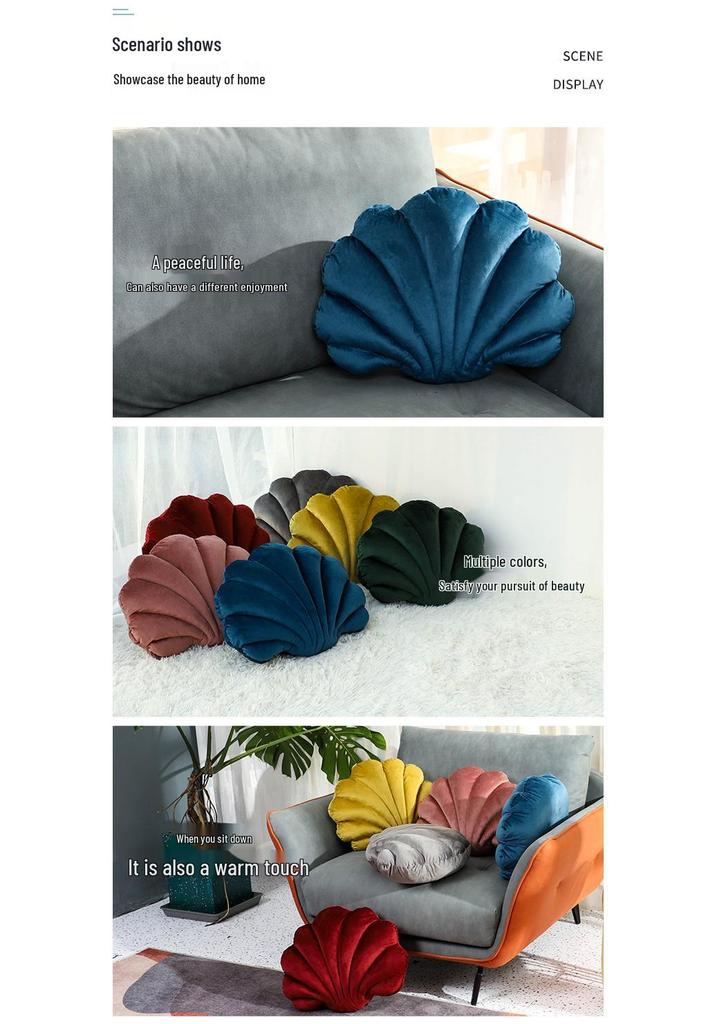 Holländisches Samt-Muschel-Kissen - Kreatives, simuliertes Muschel-Design für Sofa und Rückenstütze zu Hause