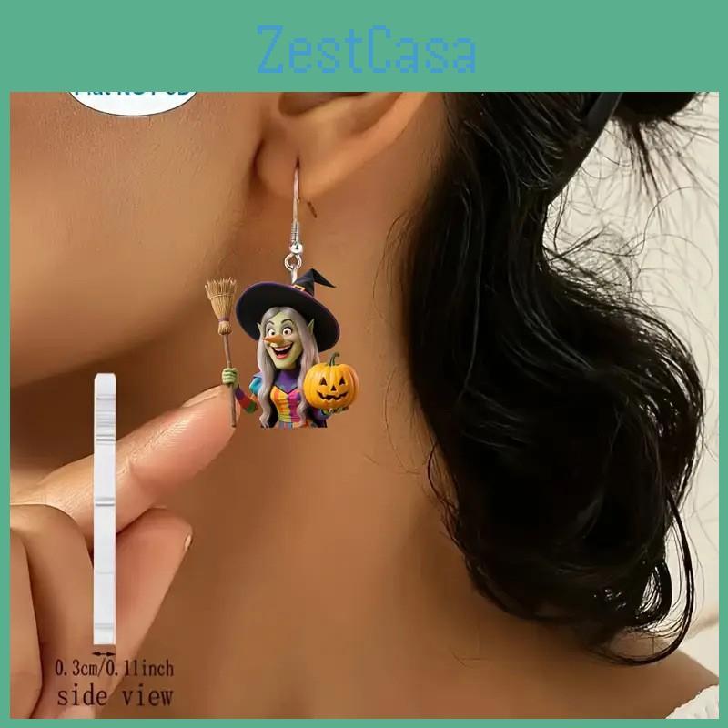 Halloween Pumpkin Witch Acrylic Cartoon Jewelry For Women Festive Gift Accessory