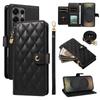 For Samsung Galaxy S25 Ultra Wallet Case with Straps,Rhombus Leather Stand Phone Cover