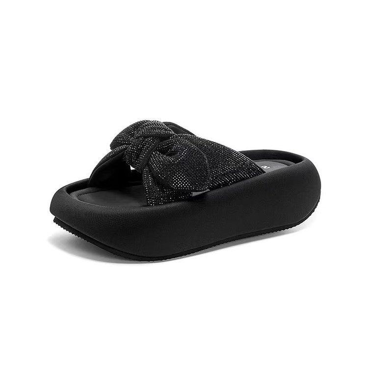 Thick-bottomed bow one-word women's 2025 summer new fashion versatile trend wear sandals casual cool slippers