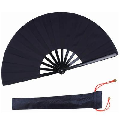 Éventail de Kung Fu pliable noir pour représentations sur scène, fêtes, décorations, anniversaires