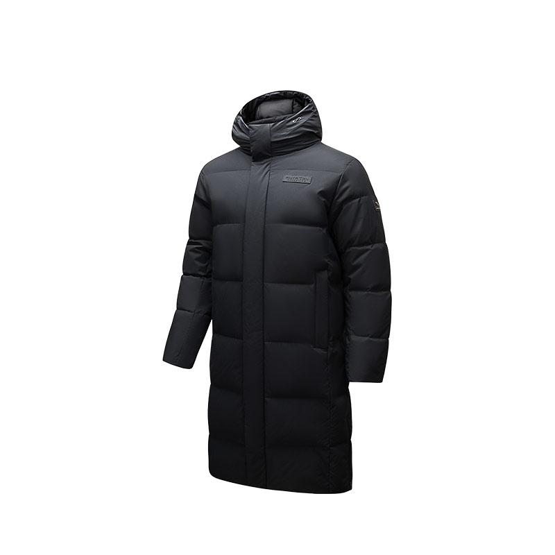 Anta Comfortable Casual Simple Hooded Zipper Windproof Waterproof Warm Long Down Jacket Men Outerwear Basic-Black 152517902-2