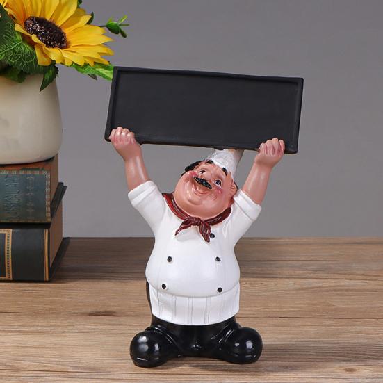 Fat Chef Resin Figurine Message Board Toothpick Holder Resin Chef Statue Sculpture Kitchen Counter Decor Ornament for Home Cafe Restaurant