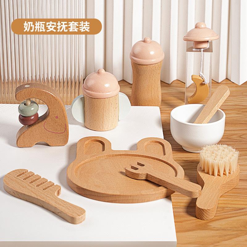 Children'S Simulation Wooden Pink Crown Dresser Princess Girl Simulation Play House Makeup Set Wooden Toy