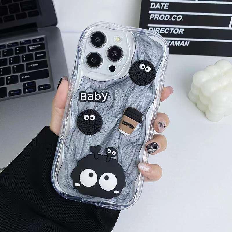 

Модный чехол для телефона с капельным клеем Genie Coal Ball для iPhone 15 14 13 12 Pro Max, противоударный чехол для iPhone 15 14 13 12 Pro iPhone 15 Pro Max чёрный